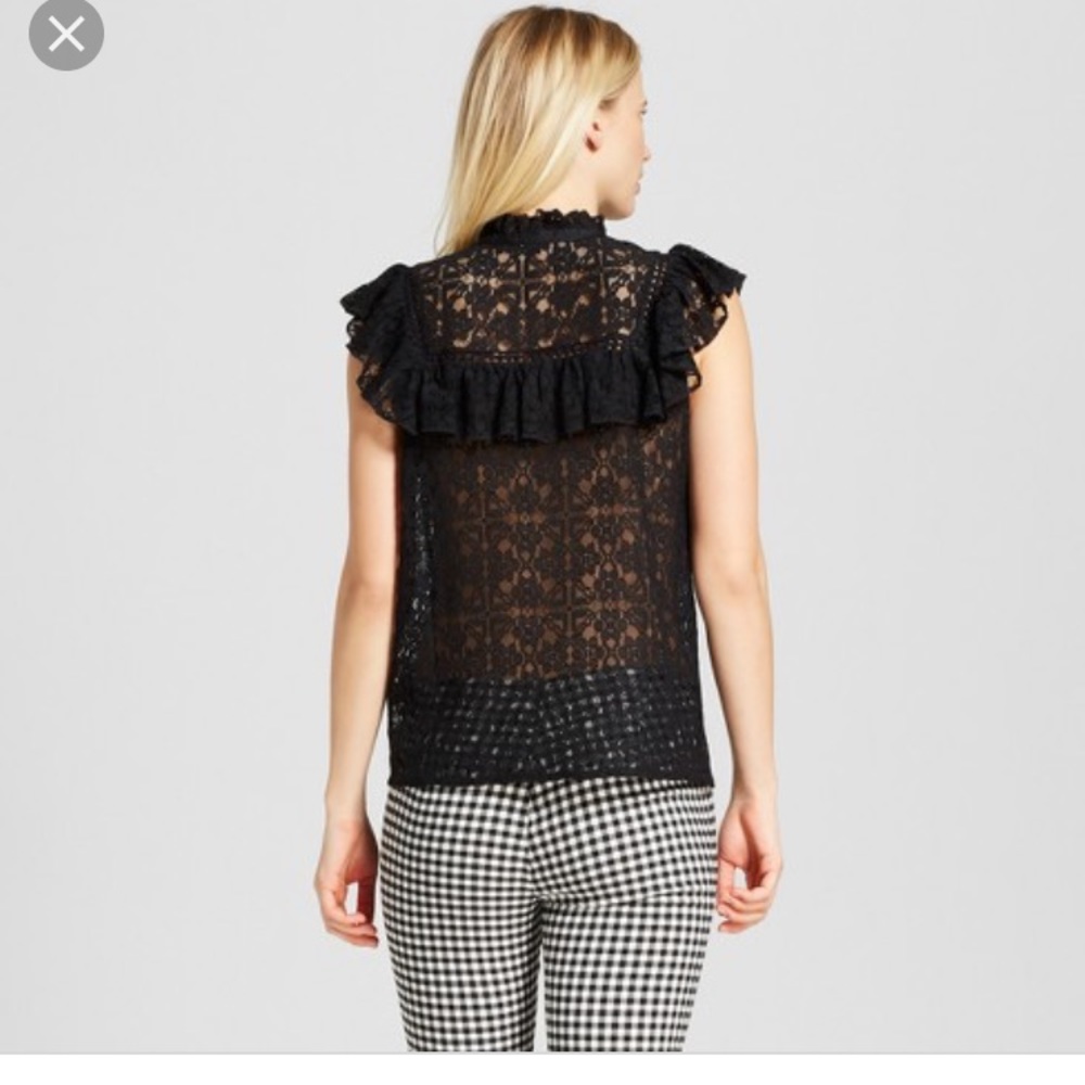 Black lace button top